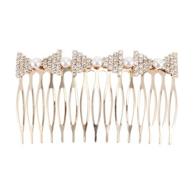 Unique Bargains Women's Faux Pearl Triangle Hair Comb Insertion Tool Gold Tone 1 Pc