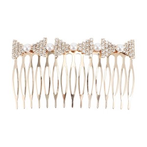 Unique Bargains Women's Faux Pearl Triangle Hair Comb Insertion Tool Gold Tone 1 Pc - 1 of 3