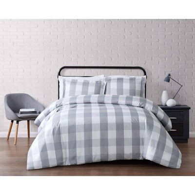 Truly Soft Everyday Twin Extra Long Buffalo Plaid Duvet Cover Set Gray/White