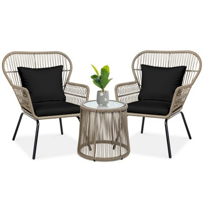 Outdoor Conversation Set for Porch Deck Patio Furniture Set with Tempered Glass Round Table & 2 Patio Chairs Yaheetech 3 Piece Outdoor Patio Bistro Set 