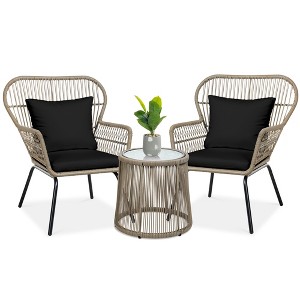 Best Choice Products 3-Piece Patio Conversation Bistro Set, Outdoor Wicker w/ 2 Chairs, Cushions, Side Table - 1 of 4