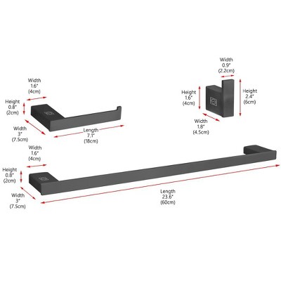Matte Black Stainless Steel 3-Piece Bathroom Hardware Set