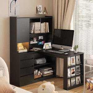 Lyngins L-Shaped Desk Computer Desk with 2 USB Ports, 3 Power Outlets (5ft Cord), Large Workspace, Corner Desk/Office Desk/Gaming Desk/Writing Desk - 1 of 4