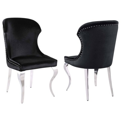 Coaster Set of 2 Cheyanne Glam Wingback Upholstered Side Chairs with Nailhead Trim