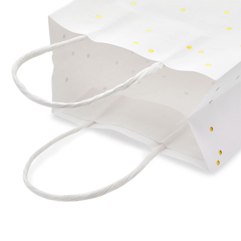 Sparkle and Bash 25 Pack Small Gift Bags with Handles - White Paper Bags with Gold Foil Polka Dots for Birthday, Wedding (5.5x3x9 In), 4 of 7