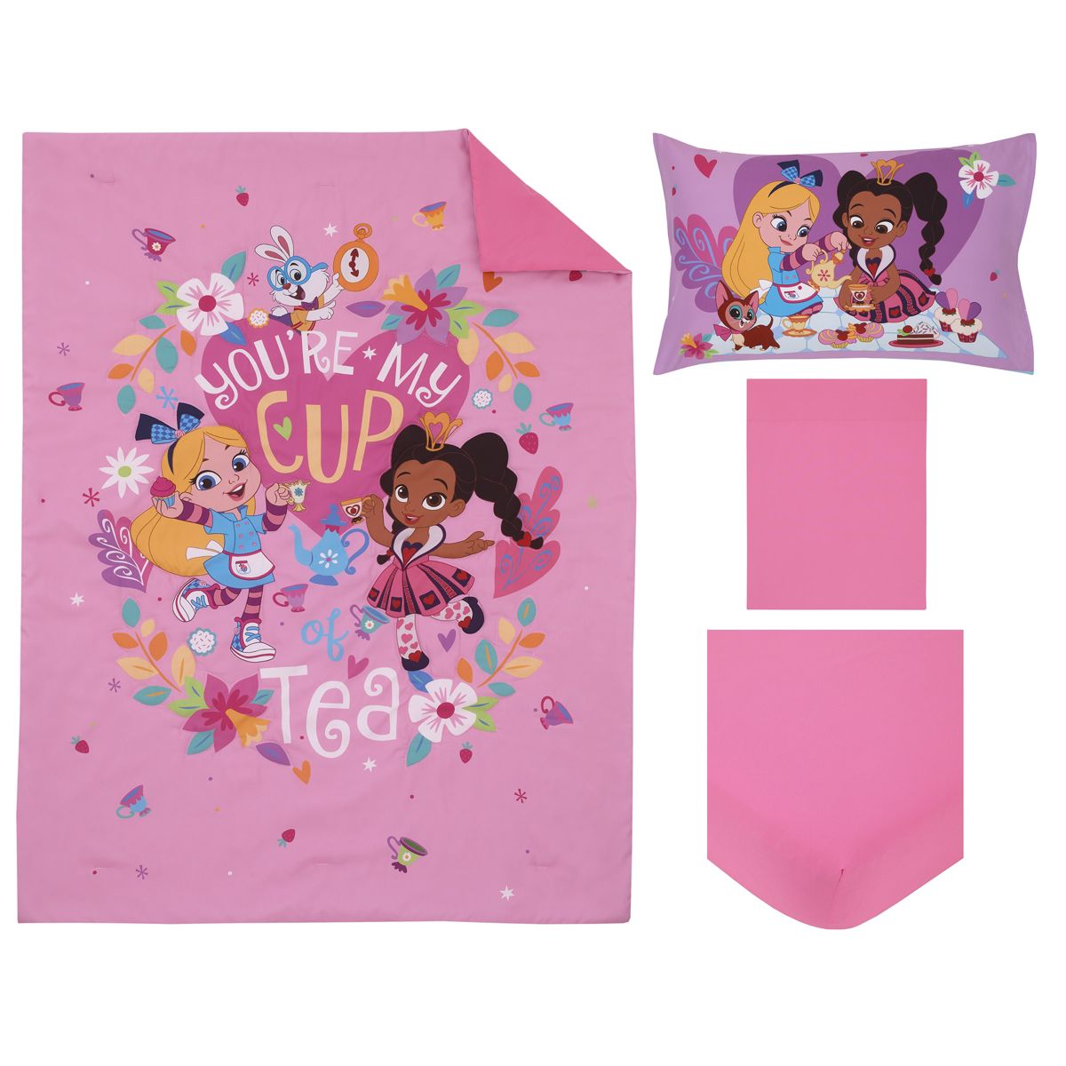 Disney Alice's Wonderland Bakery Tea Party Pink and Purple 4 Piece Toddler Bed Set - thumbnail 8