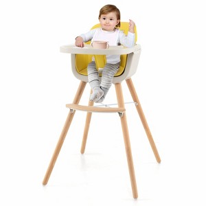 Infans 3 in 1 Convertible Wooden High Chair Baby Toddler w/ Cushion Yellow - 1 of 4