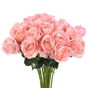 Unique Bargains Plastic Durable Realistic Bendable Artificial Roses Flowers with Long Stem 20 In 20 Pcs - 1 of 4