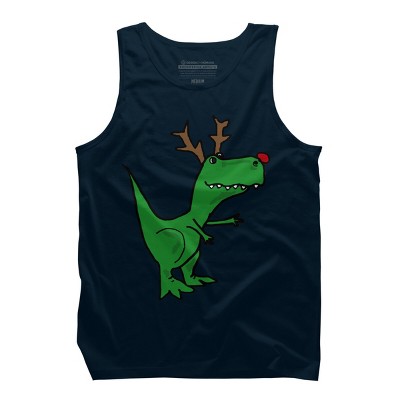 Men's Design By Humans Cool Funny Christmas T-Rex Dinosaur with Antlers By SmileToday Tank Top