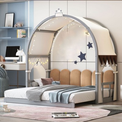 Twin Size Daybed with Trundle Bed, Extendable Daybed with Arched Roof, Platform Bed Frame, Wood Slats Support, No Box Spring Required