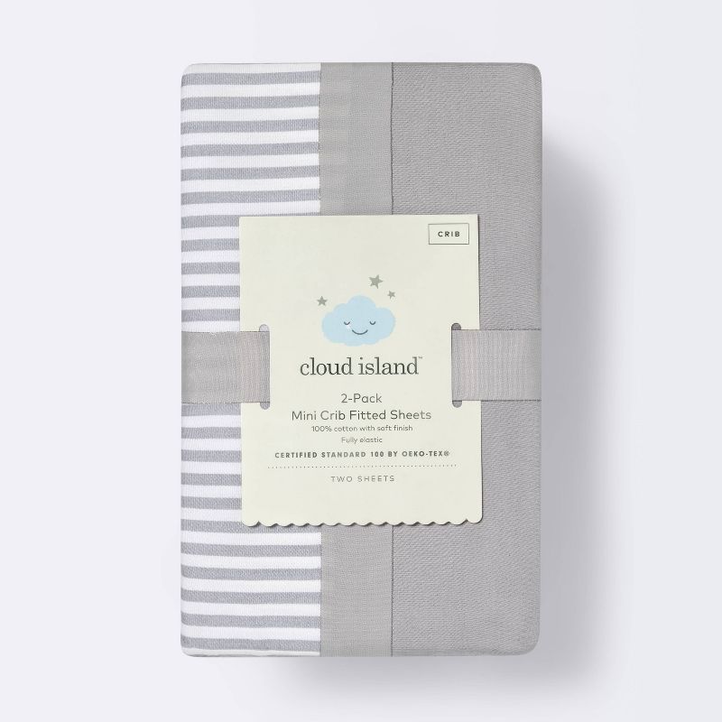 Fitted Mini Crib Sheet - Cloud Island&#8482; - Stripe/Gray - 2pk, 4 of 5