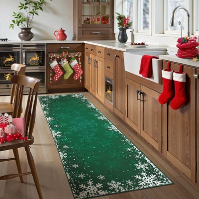 COZONY Christmas Snowflake Area Rug, Machine Washable Non-Slip Carpet Mat with Festive Pattern for Living Room and Bedroom