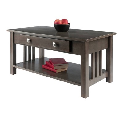 Transitional Oyster Gray Rectangular Coffee Table with Storage