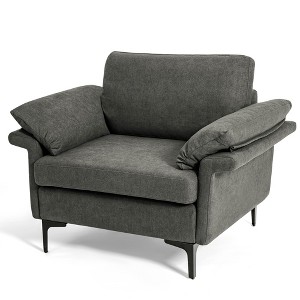 Costway Modern Linen Fabric Accent Armchair Upholstered Single Sofa w/ Metal Legs Grey - 1 of 4