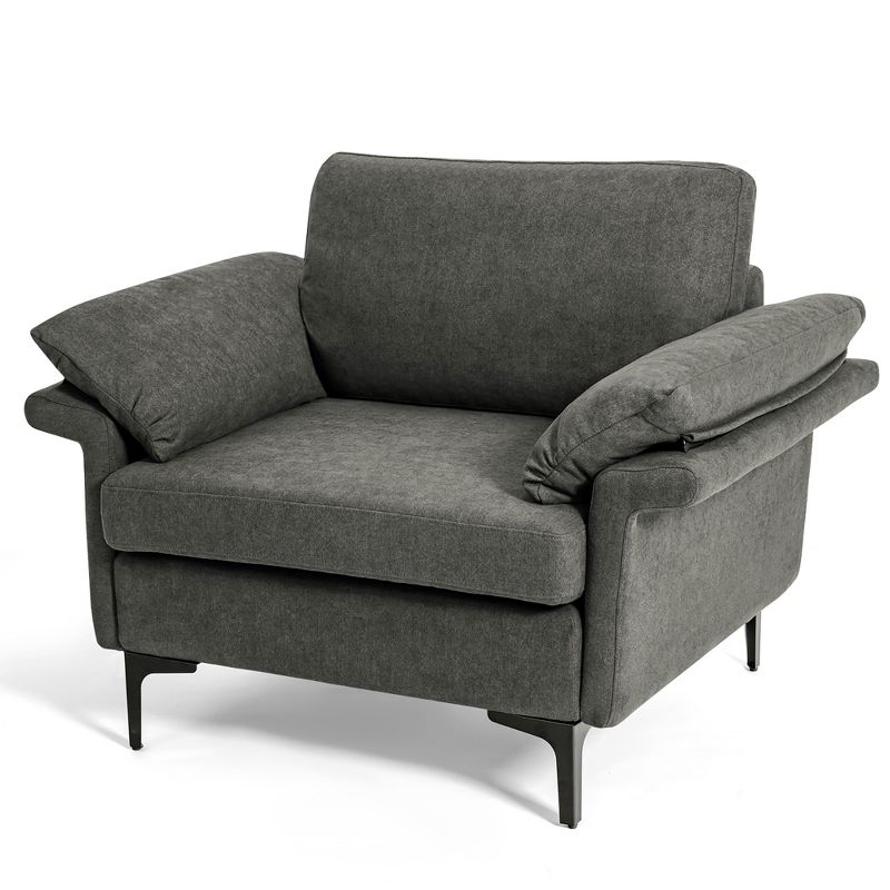 Costway Modern Linen Fabric Accent Armchair Upholstered Single Sofa w/ Metal Legs Grey, 1 of 10