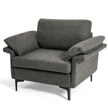 Costway Modern Linen Fabric Accent Armchair Upholstered Single Sofa w/ Metal Legs Grey