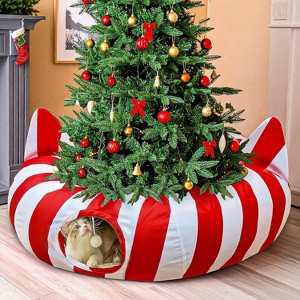 35.4'' Cat Tunnel Bed with Toy Ball, Polka Dots Red and Green Christmas Decorations, for Cats and Small Animals - 1 of 4