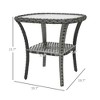 Rattan Coffee Table with Storage Shelf, Wicker Side Table with Glass Top, Outdoor End Table for Garden, Porch, Backyard, Mix Gray - 3 of 4