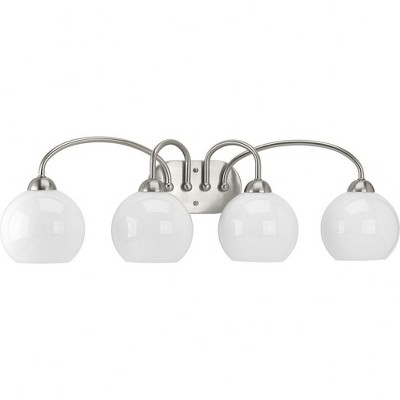 Progress Lighting Carisa 4-Light Bath Wall Light, Brushed Nickel, White Glass Globes Collection