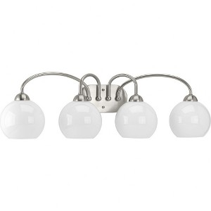 Progress Lighting Carisa 4-Light Bath Wall Light, Brushed Nickel, White Glass Globes Collection - 1 of 4