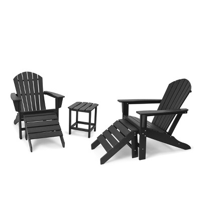 5pk Plastic Resin Adirondack Chair with Side Table & Ottoman - Black - EDYO LIVING