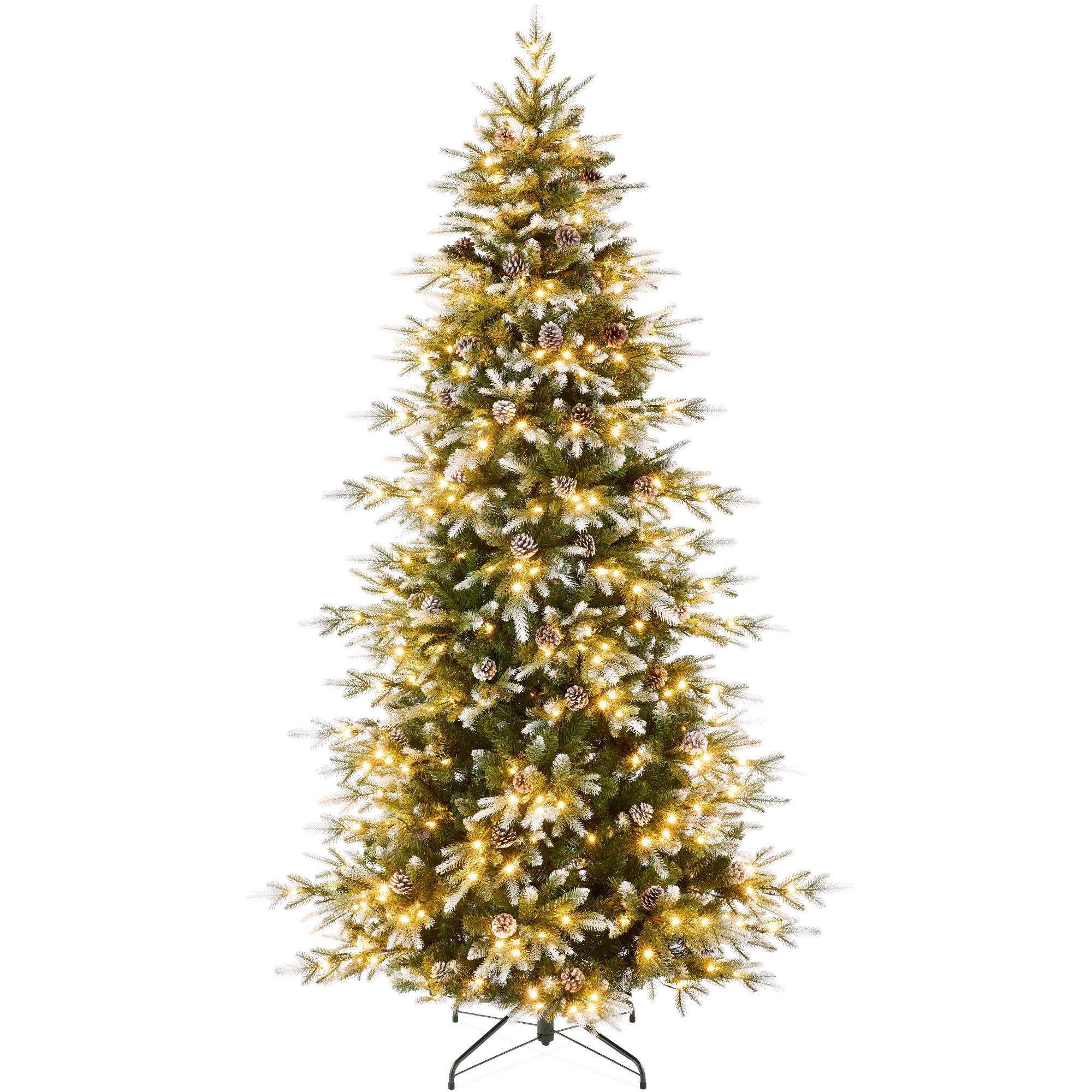Best Choice Products 6ft Pre-Lit Flocked Slim Aspen Noble Fir Christmas Tree w/ 1,350 Branch Tips, 300 LED Lights