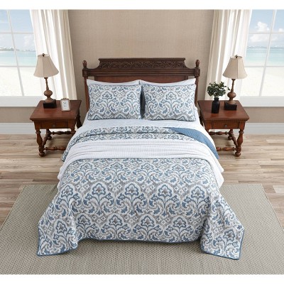 Full Blue Cotton Reversible Quilt Set