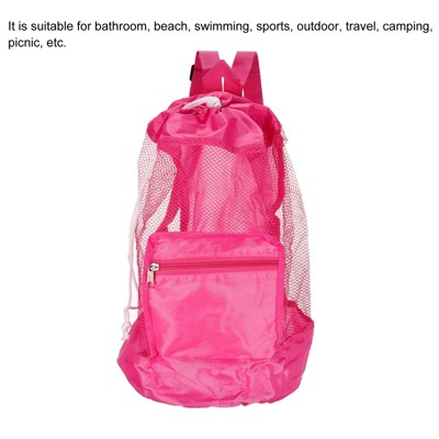 Unique Bargains Drawstring Portable Washable Large Storage Mesh Backpack Pink — фото 4