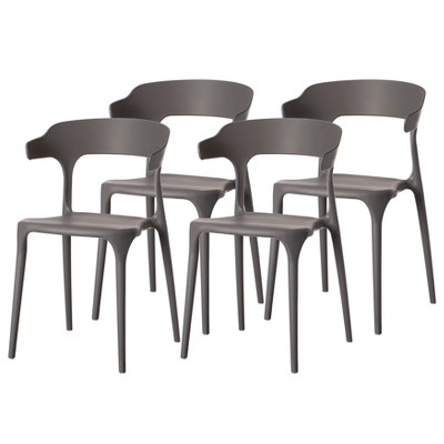 Fabulaxe Modern Plastic Outdoor Dining Chair with Open U Shaped Back