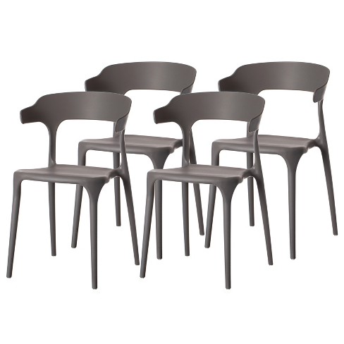 Fabulaxe Plastic Outdoor Dining Chair With Open U Shaped Back Grey Set Of 4 Target