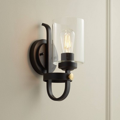 Eagleton Bronze Industrial Wall Sconce with Clear Glass Shade
