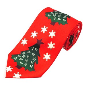 Jacob Alexander Men's Red & Orange Christmas Trees, Stars & Snowflakes Regular Length Neck Tie - 1 of 2