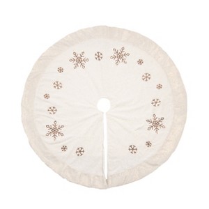 Transpac Polyester 49.21 in. Off-White Christmas Glam Snowflake Tree Skirt - 1 of 2