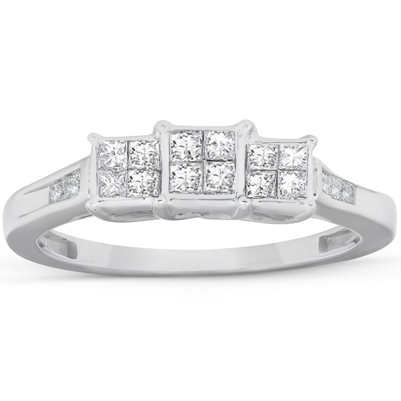 Pompeii3 1/2 Ct Princess Cut Diamond Three Stone Engagement Ring 10k White Gold, 1 of 6