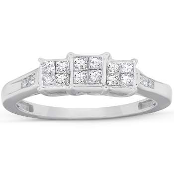 Pompeii3 1/2 Ct Princess Cut Diamond Three Stone Engagement Ring 10k White Gold