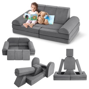 10 Pcs Modular Kids Play Couch, Soft Foam Toddler Couch with Ball Pit for Boys Girls, Convertible Child Sectional Sofa, Gray - 1 of 4