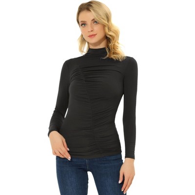 INSPIRE CHIC Women's Mock Neck Long Sleeve Knitted Ruched Top Shirts