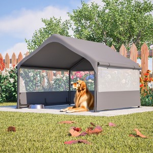 ORRD Extra Large Outdoor Dog House Tent, 3-Sided Mesh Windows, Sun & Rain Cover Pet Shelter, Gray 4'x4'x3.3' - 1 of 4