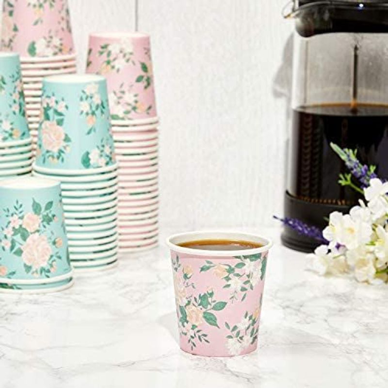 Sparkle and Bash 100 Pack Floral Disposable Paper Bathroom Cups, 4 oz Espresso Cups, 2 Designs, 2 of 6