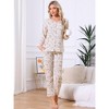 INSPIRE CHIC Women's Cotton Pajamas Long Sleeve Round Neck Button Down Floral Set with Pocket - 3 of 4