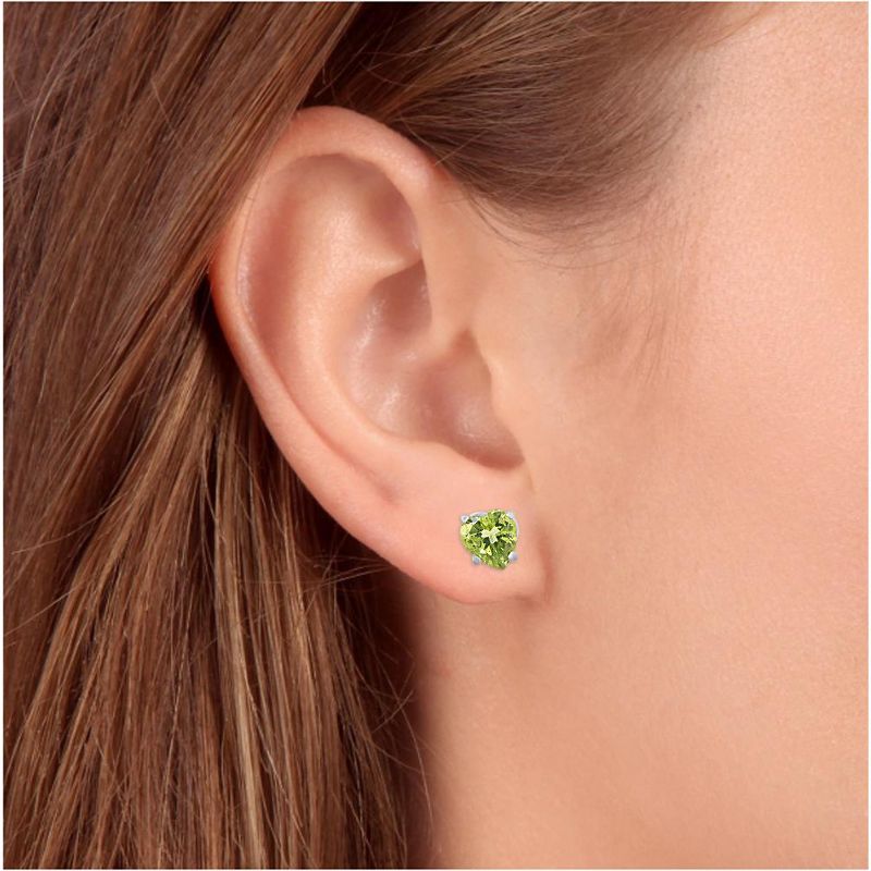Pompeii3 1ct Heart Shape Peridot Studs Solid 14K White Gold, 3 of 6