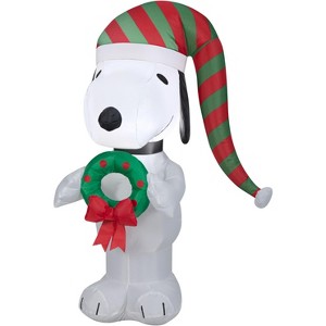 Peanuts Christmas Airblown Inflatable Snoopy with Wreath, 3.5 ft Tall, White - 1 of 4