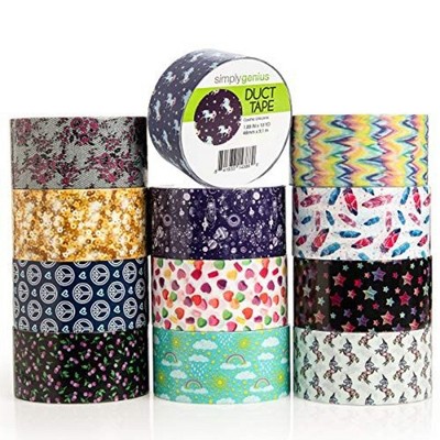 Simply Genius 12 Pack Patterned And Colored Duct Tape Variety Pack, 10 Yards, 120 Yards Total, Whimsical Patterns