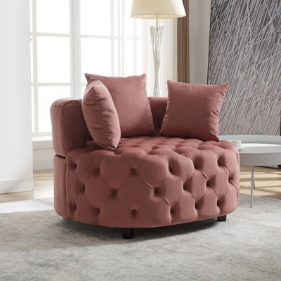 Grungis Retro Accent Chair with Soft Padded, Classical Barrel Chair with Cushion,Modern Leisure Chair for Bedroom,Reading Room,Office