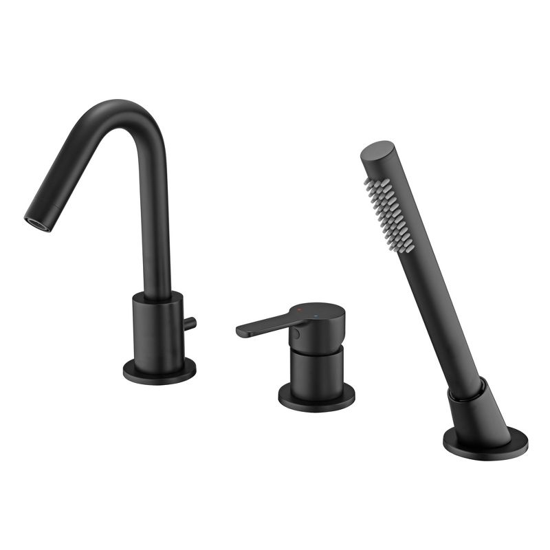 SUMERAIN Matte Black Roman Tub Faucet 3 Holes Deck Mount Bathtub Faucet with Handheld Shower Sprayer, 1 of 9