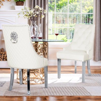 IULULU Dining Chairs Set of 2 with Stainless Steel Legs and Lion Head Handles