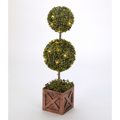 Lakeside Lighted Faux Topiaries Ball Wood-Look Planter with LED Lights