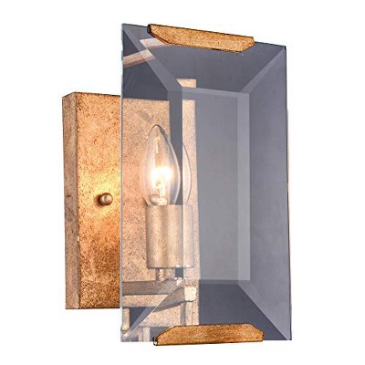 Golden Iron and Clear Glass Wall Sconce with Emerald-Cut Design