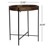 Homy Casa Round Wood Tray Top End Table with Black Metal Frame, Walnut - 3 of 4