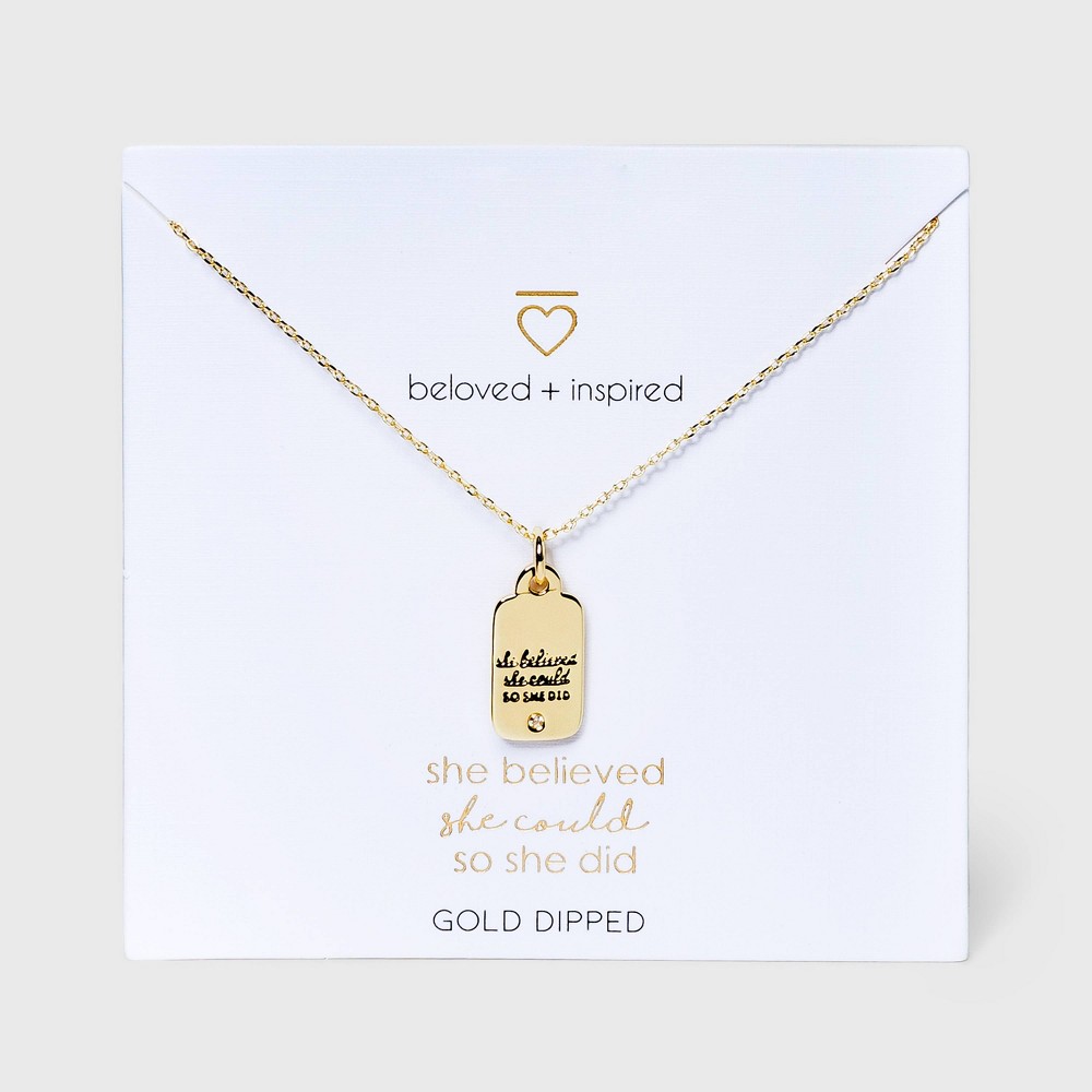 Beloved + Inspired Gold 'She Believed She Could So She Did' Tag Chain Necklace - Gold